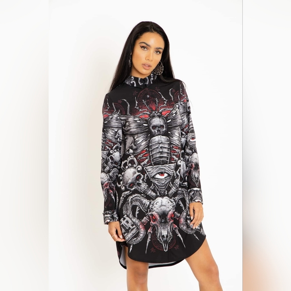 Blackmilk The Omen LS Business Time Shirt Dress L - Picture 1 of 4